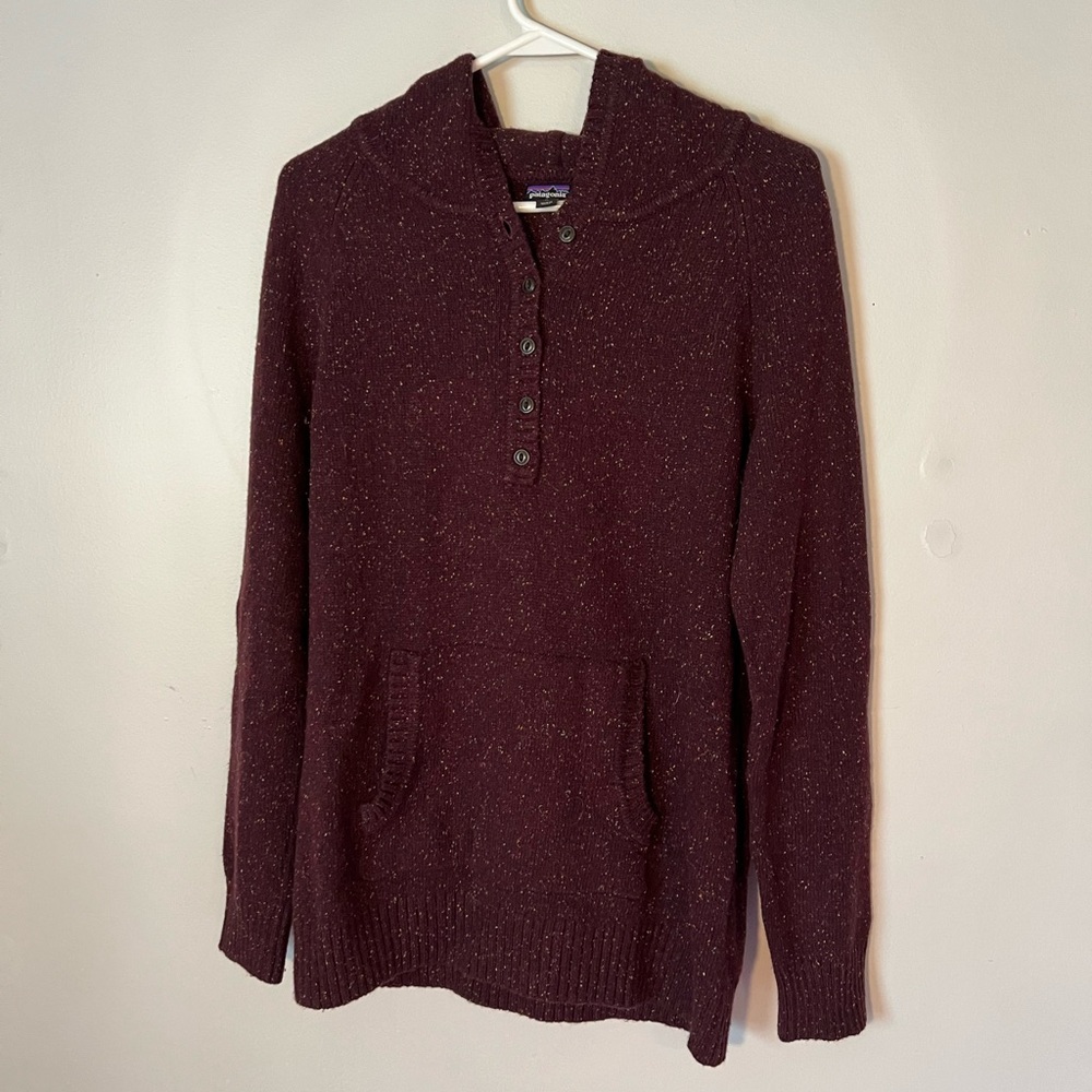 PATAGONIA Henley Hoodie Worn Wear Speckled Maroon / Purple Size Medium M